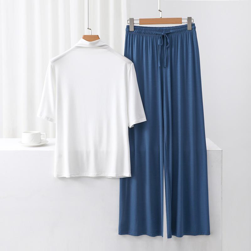 Nuovo Set Stagionale in Modal con Scollo Alto, Manica Media e Pantaloni a Gamba Larga - Moda Due Pezzi Larga, Casual e Comoda