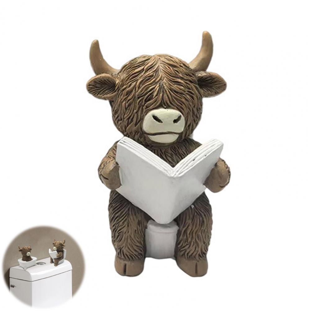 Highland Cow Statue Funny Resin Figurine Highland Cow Mini Figurine Realistic Sculpture Ornament for Home Decor Funny Highland