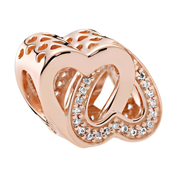 Pandora Double Heart Intertwined Design Metal Pendant Women pendant Rose-Gold 781880CZ Box
