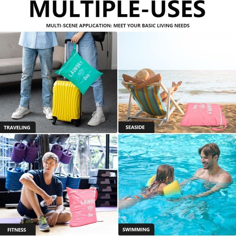 Waterproof Travel Laundry Bag with Zip Portable Reusable Dirty Clothes Storage Bag Swimming Fitness Beach Clothes Organizer Bags