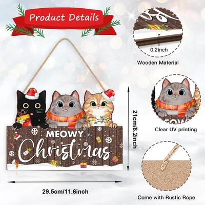 1 Stück Weihnachten Holz Hängeornament, Niedliche Katze Weihnachtsanhänger Festliche Weihnachtsbaum Hängedekoration für Feiertags-Heimtür-Wand
