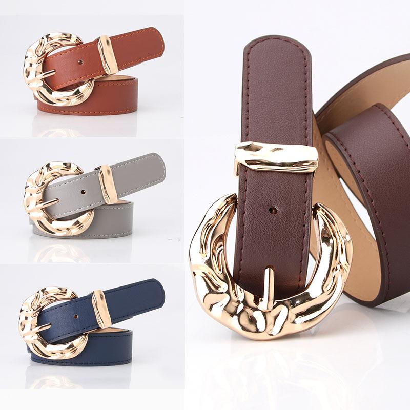 Women's Fashion Personalized Belt European and American Trend Simple Jeans Belt Big Head Metal Buckle Decorative Belt