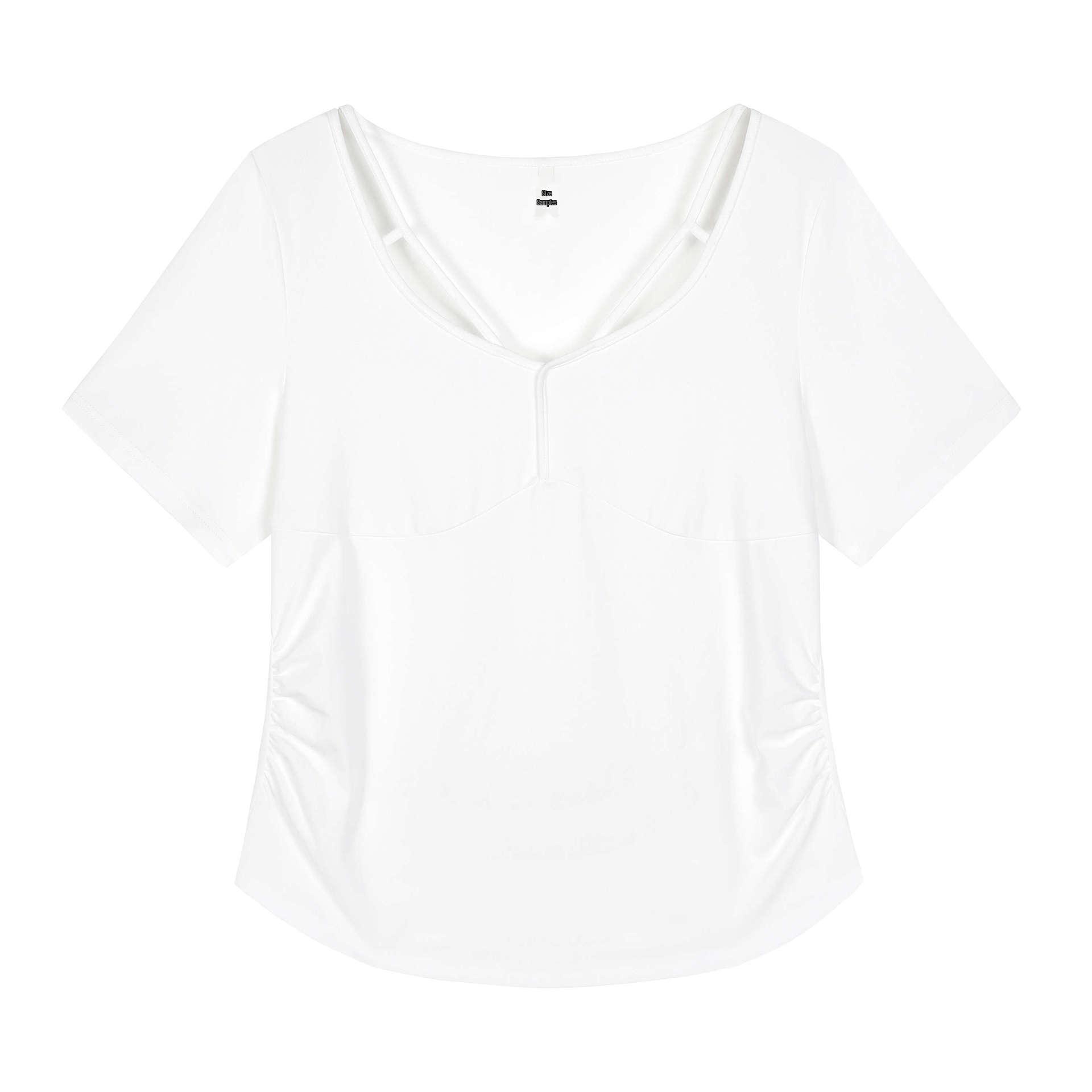 

Women s Plus Size Korean-Style V-Neck T-Shirt with Hollow Design, Slim Fit, Short Sleeves 4XL (180-200 jin) белый