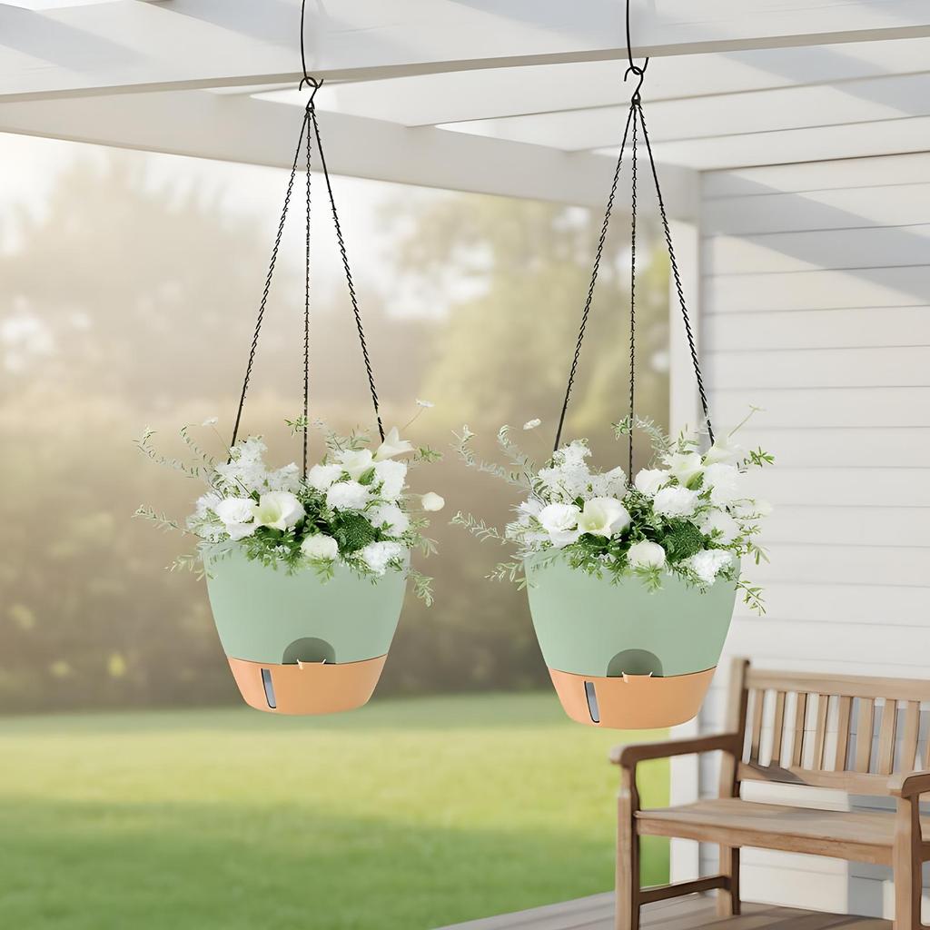 2pcs Self Watering Pots for Indoor Plants Flower Pots Planter with Drainage Holes Plant Hanger Home Office Decor