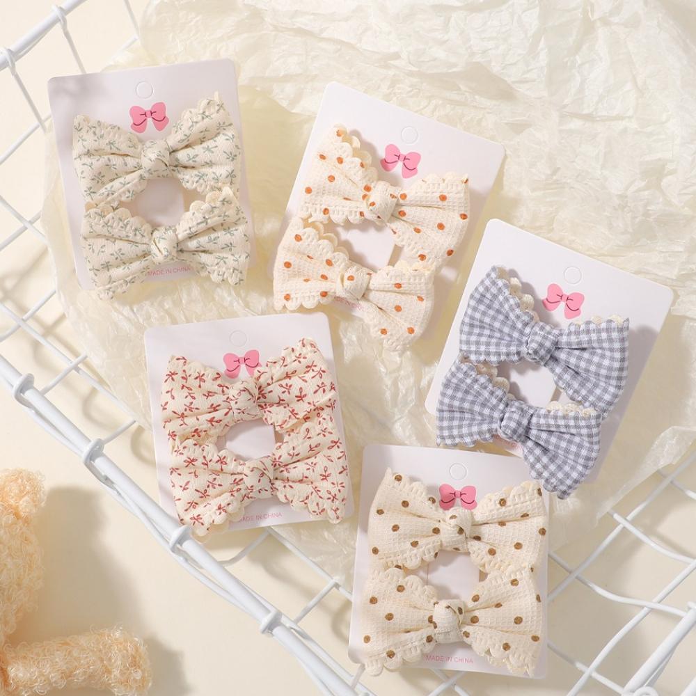 BABY BOWS 2/6Pcs Sweet Floral Print Hair Bow Clips for Girls Fresh Pastoral Cotton Hairgripe Barrettes Headwear Hair Accessories