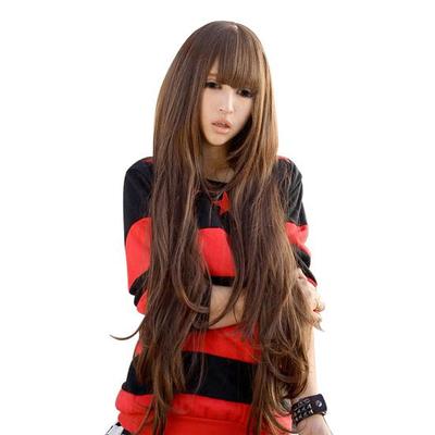 Woman 80 Centimeters Of Fashionable Long Roll Hair Wave Type Role Plays Bang Neat Whole Wig
