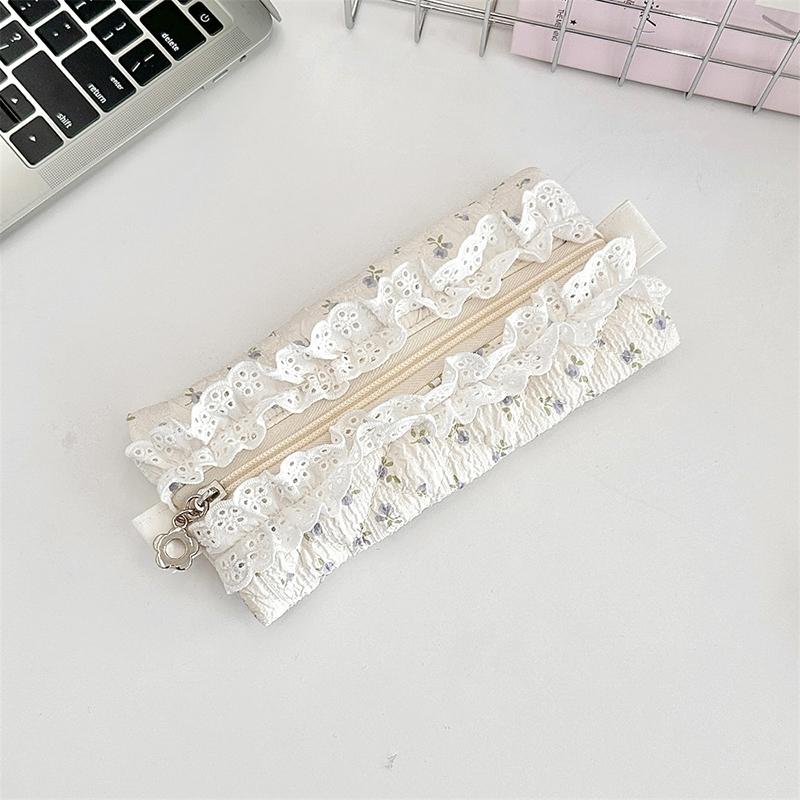 Lace Floral Pencil Case Ins Style Mini Makeup Bag Sundry Change Storage Bag Large Capacity Stationery Organizer Pen Bag