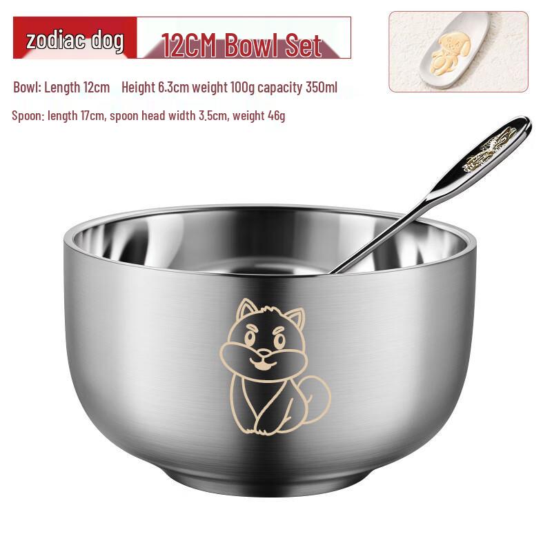 ZISIZ Kids 304 Stainless Steel Zodiac Bowl & Spoon Set