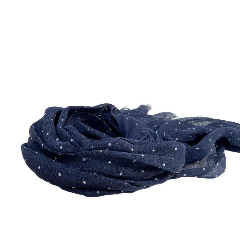 Versatile Navy Blue Polka Dot Scarf Japanese Style Pure Linen Printed Women'S Scarf Beach Sunscreen Silk Scarf