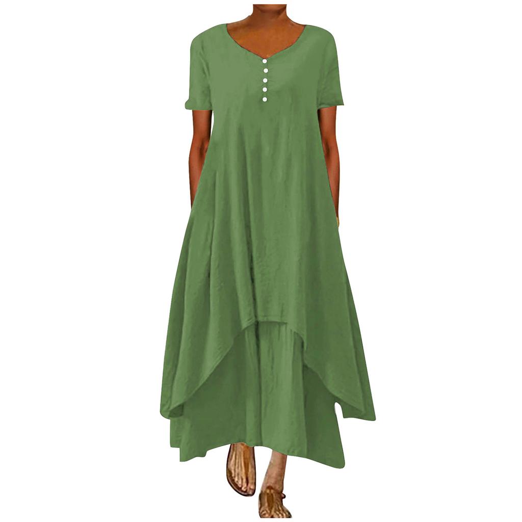 Women's Fashion Boho Solid Color Short Sleeve Loose Casual Irregular Dress