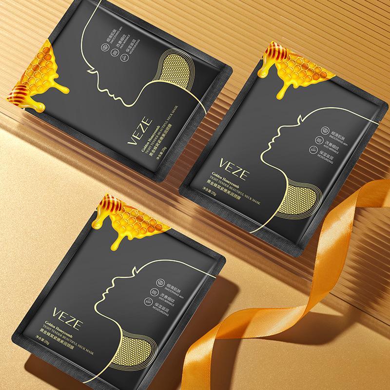 5pcs Golden Honeycomb Tender and Beautiful Neck Mask Moisturizes The Neck Fades Fine Lines Refreshes and Is Not Sticky