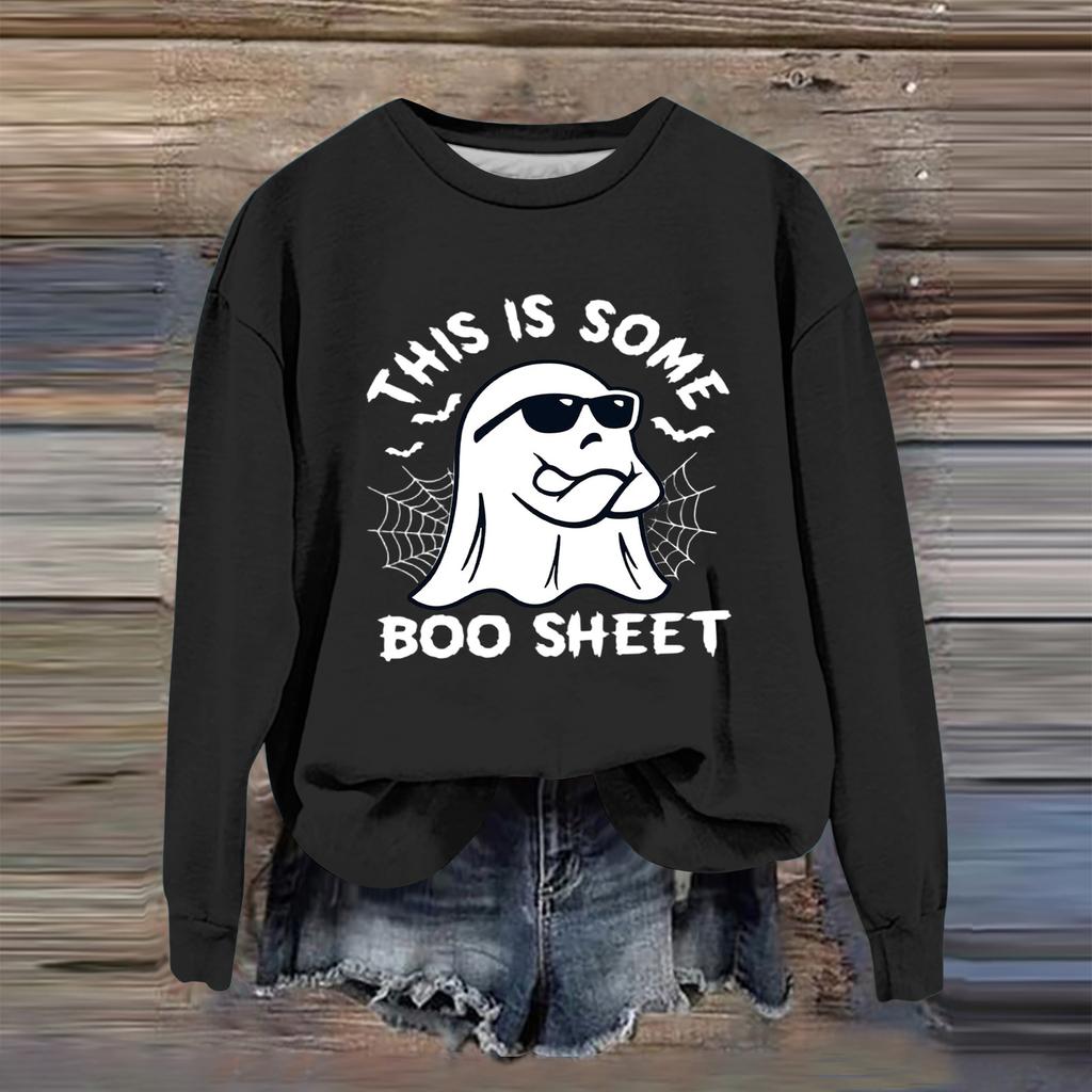 Women's Fashion Casual Long Sleeve Halloween Printed  Neck Sweatshirt