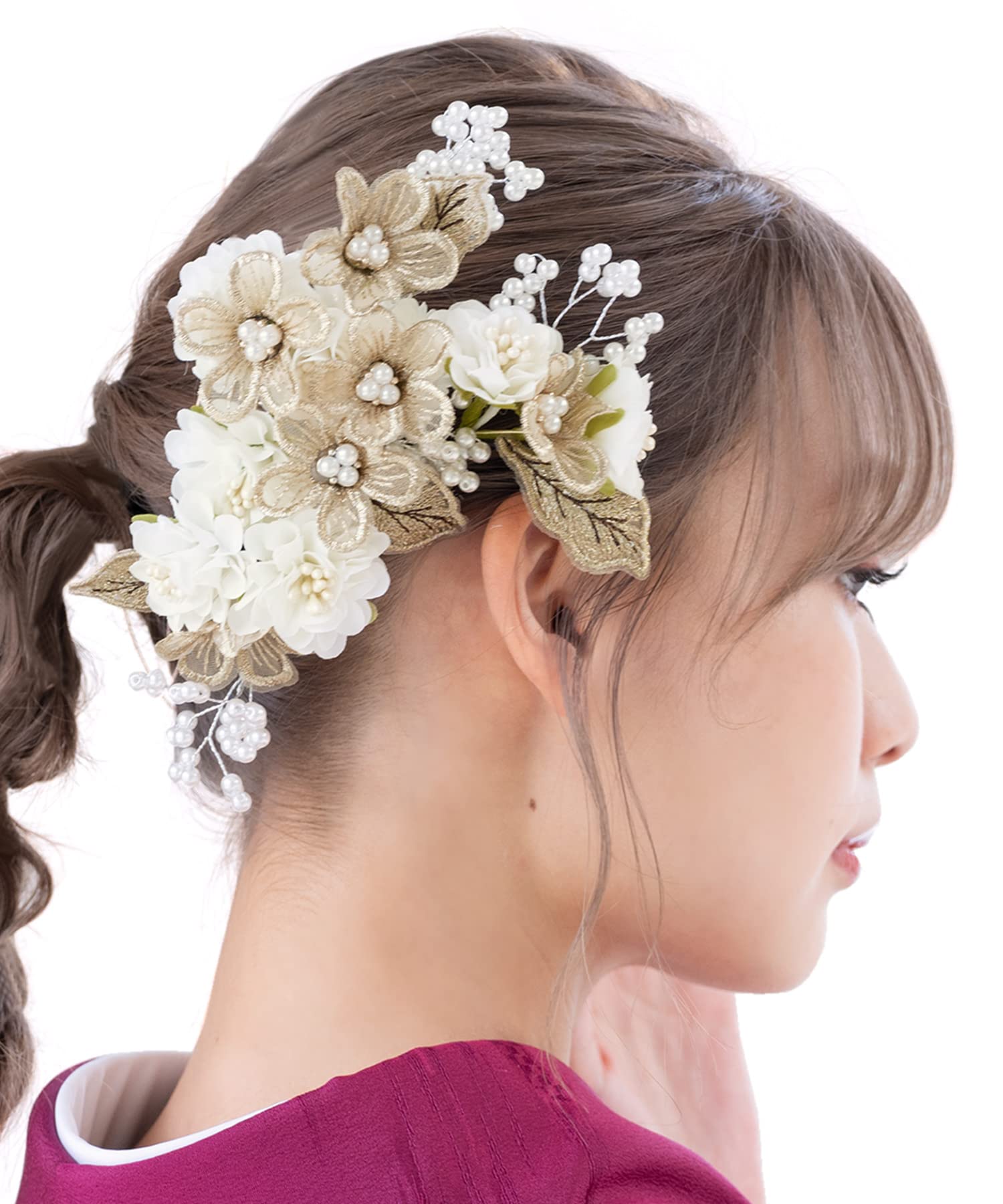 

Soubien Ceremony Lace Hair Ornament Set for Furisode and Graduation and Other with Faux Small and White Coming-of-Age (2 Pieces) Ceremonies, Hakama,