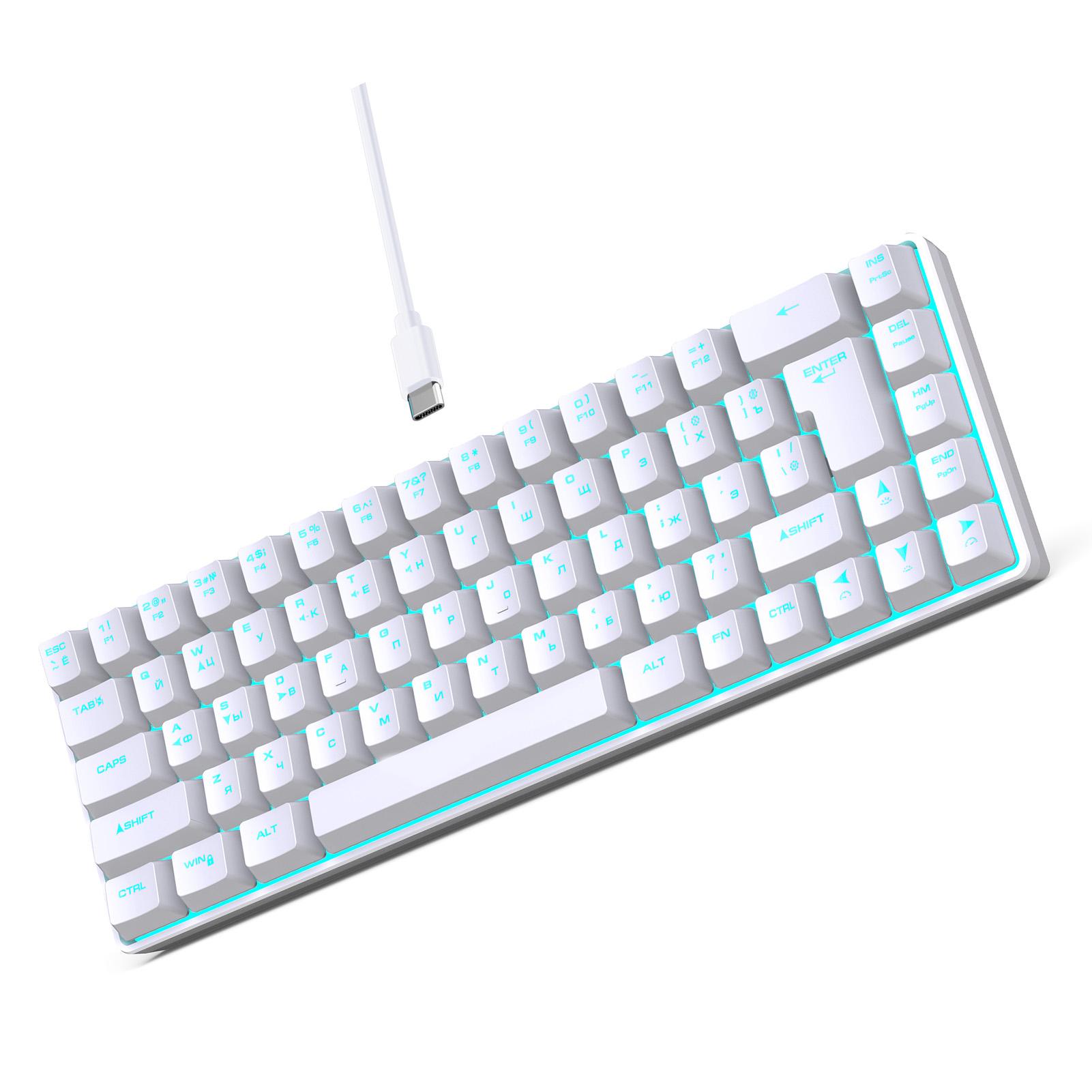 

Russian English Dual Language Keyboard 68 Key RGB Backlit Gaming Mechanical Keyboard for Gaming белый
