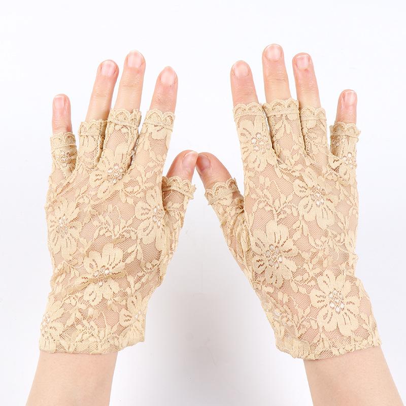 

Fingerless Sexy Lace Gloves Women Sun Protection Gloves Women Driving Mittens For Ladies Half Finger Breathable Fishnet Gloves тілесний