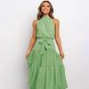 Women Solid Dot Long Dresses 2025 Summer Sexy Halter Strapless Lace Up Dress Female Boho Beach Holiday Maxi Dresses Casual Robe