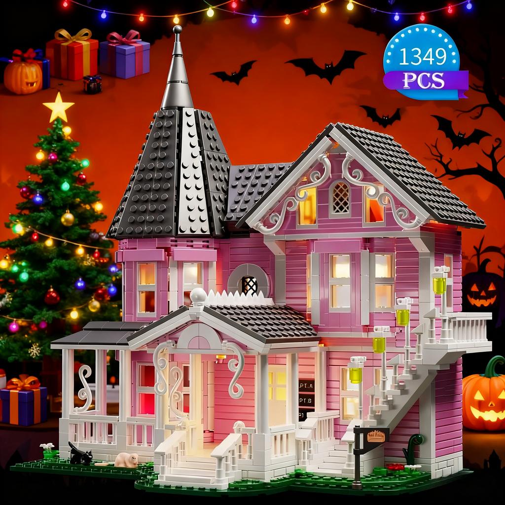 Non-Toxic Coralines Building Block Set Pink Palace Model Apartment Ideas Movie Architecture Toy For Children And Children Christmas Gift 1349 Pcs