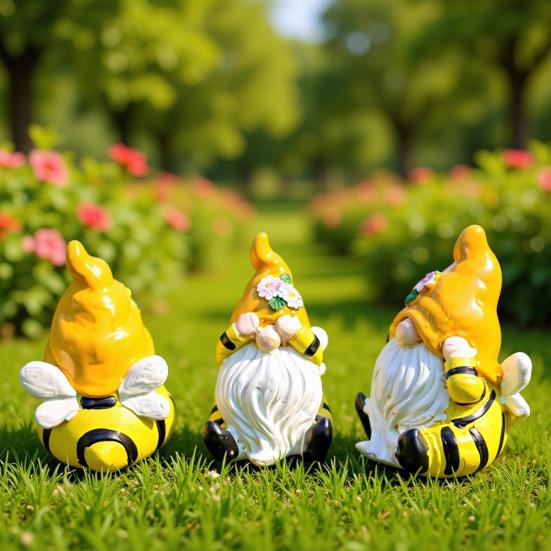 3 Pcs Spring Garden Gnome Figurines Hear See Speak No Evil Flower Gnome Statue Small Resin Dwarf Table Ornament for Porch Garden Yard Home Desk Decor