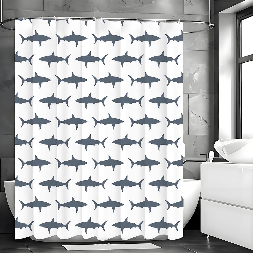 Gray Fish Decorative Pattern Shower Curtain, Bathroom Decorative Shower Curtain, Waterproof Shower Curtain with Hooks