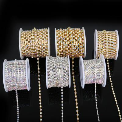 10 yards/Roll Bright Strass Silver Base Densify Claw Rhinestone Chain SS6-SS18(2mm-4.5mm) Cup Chain For Dress Design DIY Accessories
