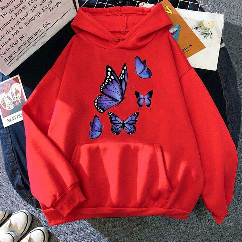 Lustige 90er Grafik Schmetterlingsmuster Gedruckte Hoodies Damen Herren Vintage Y2k Sweatshirts Kapuzenkleidung