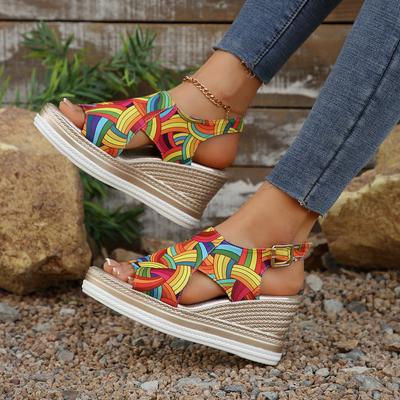 Foreign Trade Large Size Summer New European and American Sandals Large Size Foreign Trade Hemp Rope Cross Slope Heel Casual Sandals Women's Shoes