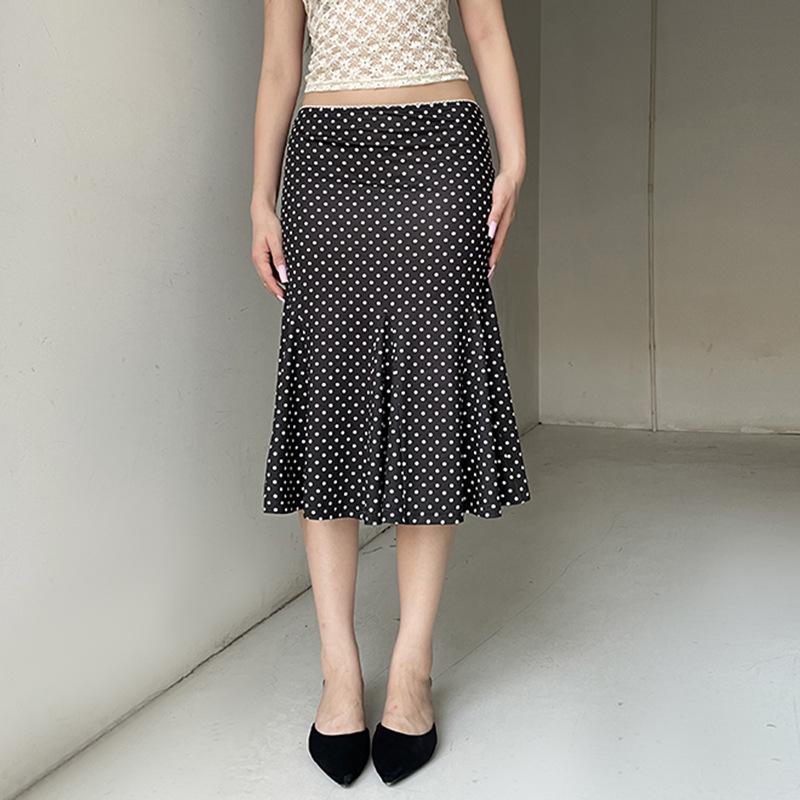 European & American Summer Fashion: New French Polka Dot Midi Fishtail Skirt
