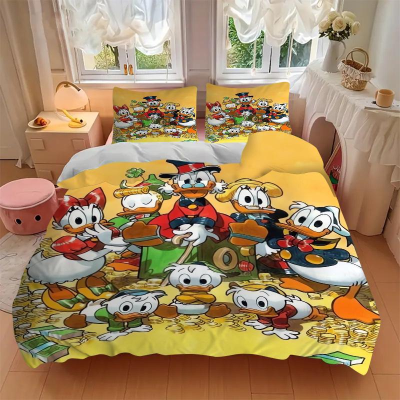 Set Biancheria da Letto Famiglia Duck Tales 3 Pezzi 1 Copripiumino Morbido + 2 Federe, Lavabile in Lavatrice Adatto a Tutte le Stagioni S040