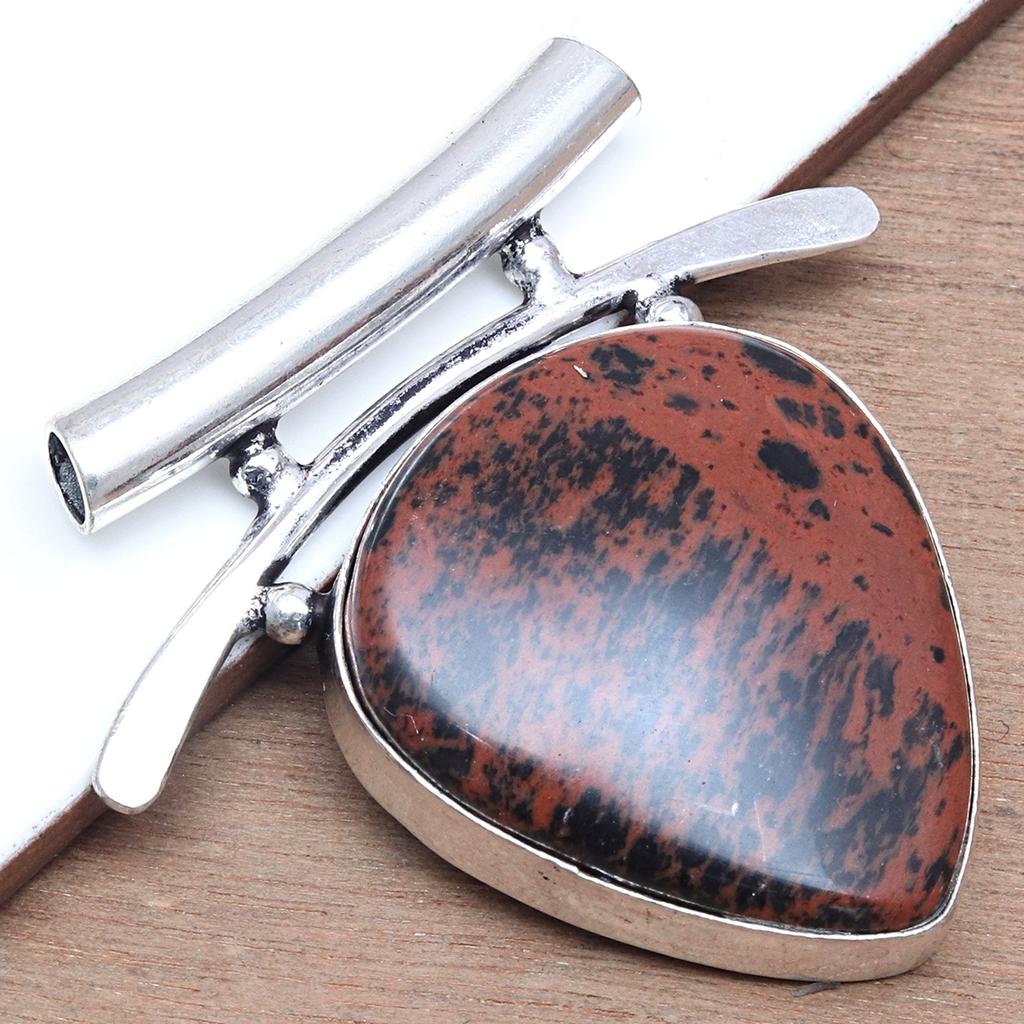 Mahogany Obsidian Handmade Women's Unisex Silver Jewelry Pendant 1.75