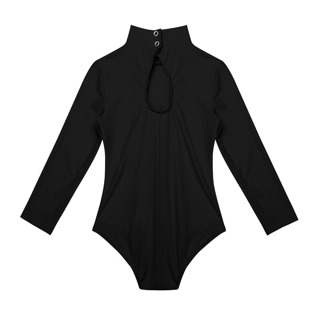 Kids Girls Long Sleeves Bodysuit Turtlencek Hollow Out Back Ballet Dance Gymnastic Leotard Jumpsuit Dancewear