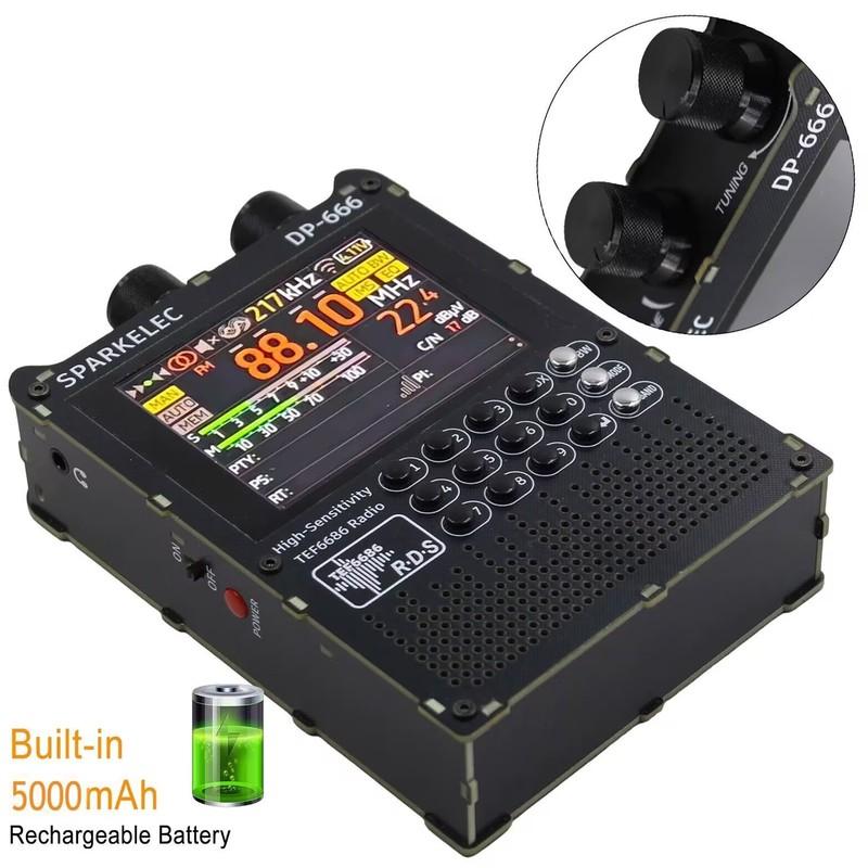 DP-666 Radio TEF6686 Alta Sensibilidad Banda Completa FM AM LW MW SW Onda Corta ESP32 RDS LCD IPS de 2.8 pulgadas