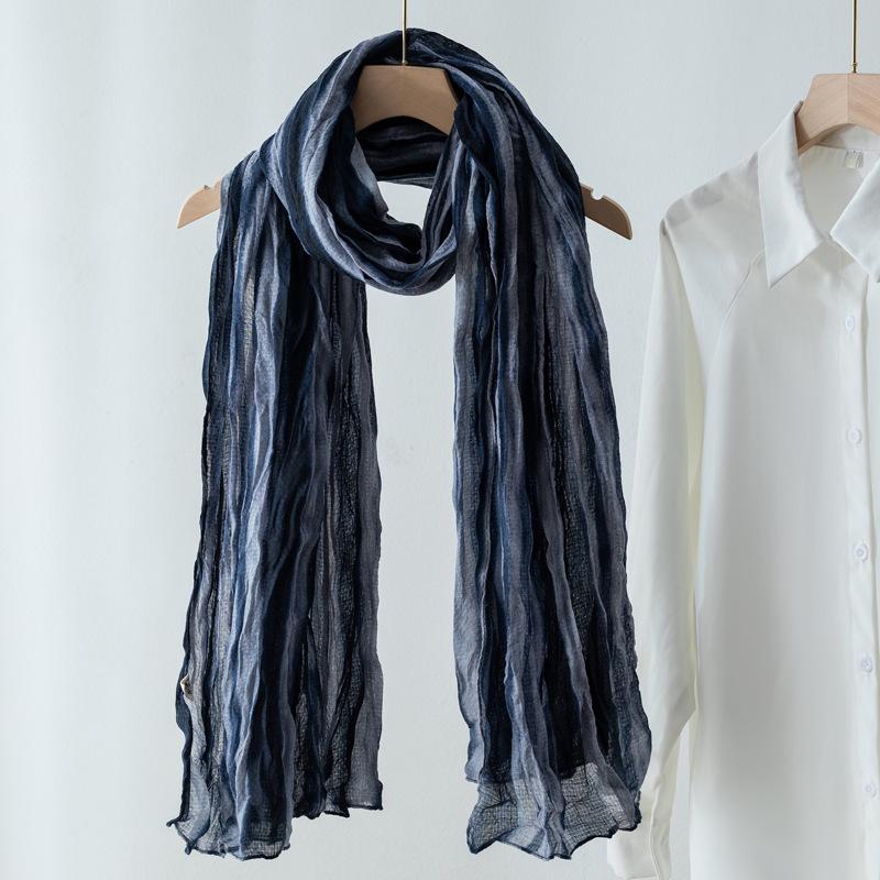 Women's Vintage Japanese Tie-Dye Cotton Linen Silk Scarf - Versatile, Lightweight, and Elegant for Spring and Autumn