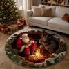 2D Flat Printed Christmas Rug Santa Claus Xmas Home Decor Round Vortex Carpet  Christmas