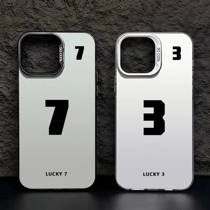 Lucky Numbers7 3 Electroplate Silver IMD Phone Case For iPhone 15 12 13 14 11 Pro Max XS X XR 7 8 14 15 Plus Couple Cover