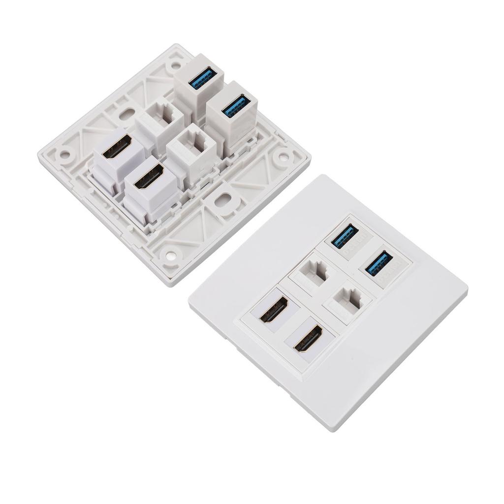 6 Port Multimedia Wall Plate 5Gbps 4K 60HZ HD Multimedia Interface Cat6 RJ45 USB3.0 Combo Wall Plate Panel