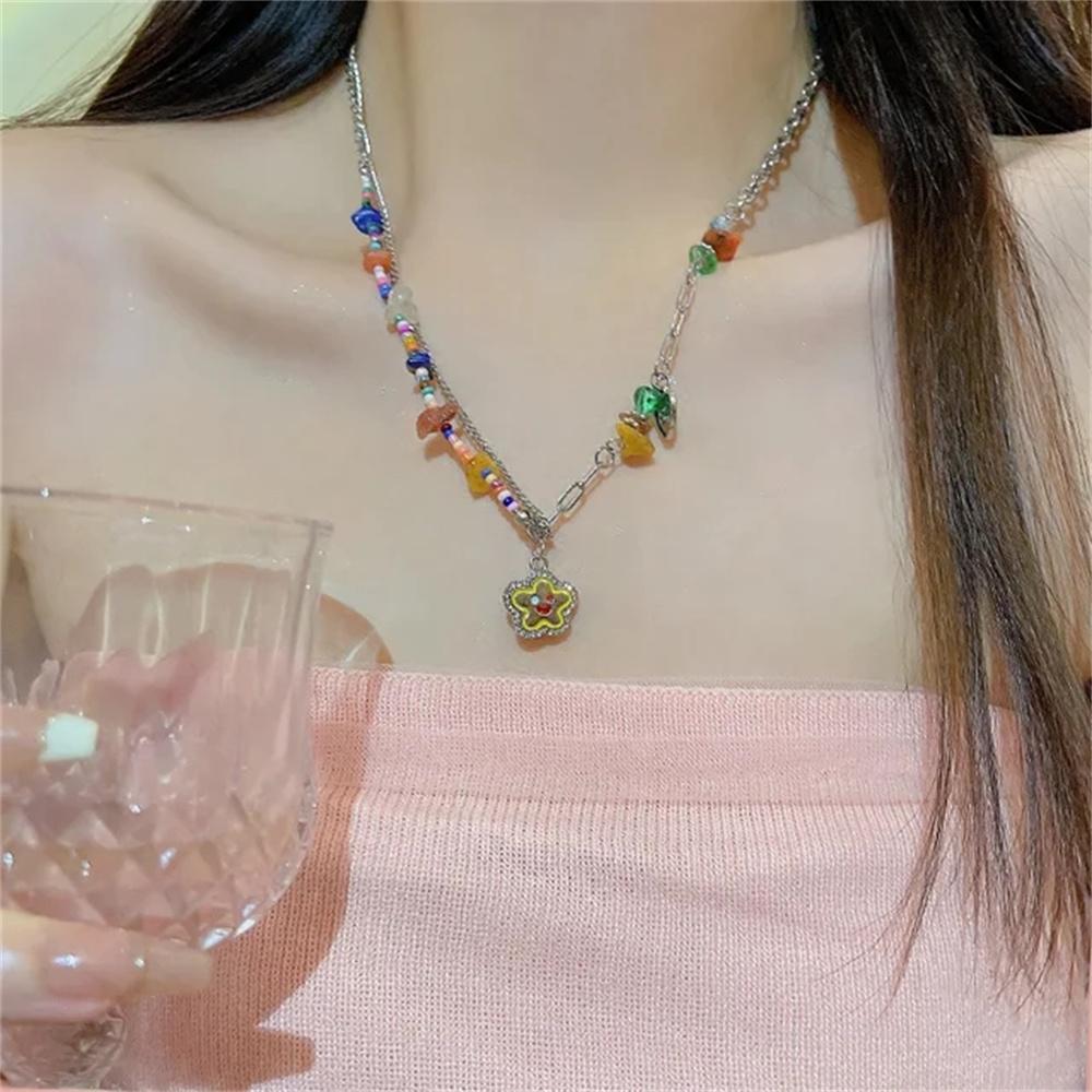 Boho Colorful Love Heart Beaded Necklace For Women Fashion Dopamine Girls Resin Clavicle Chain Choker Jewelry Y2K Accessories