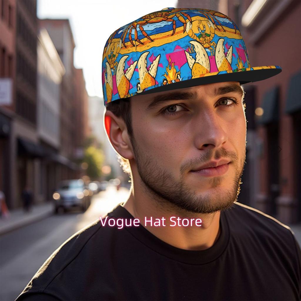 Casquette de Baseball Présentant un Design de Crabe Dessiné, Convient Aussi Bien aux Hommes qu'aux Femmes. Ce Chapeau Plat Unisexe Est Parfait Pour Le Hip Hop