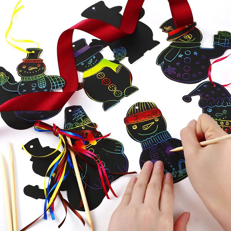 12/24/36Pcs Christmas Scratching Card DIY Art Painting Graffiti Art Christmas Tree Decoration Xmas Children Gift Festival Home Decor