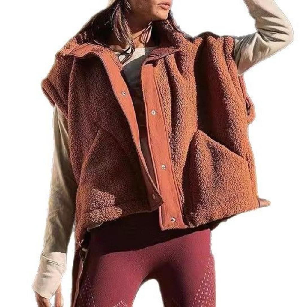 Women's Warm Fuzzy Lamb Wool Sleeveless Vest Outerwear Casual Fashion Vest For Ladies