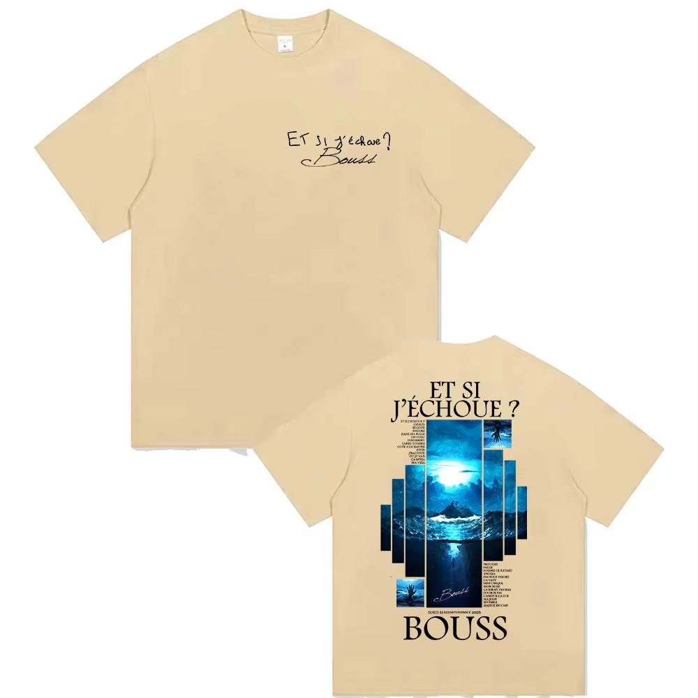 

Rapper BOUSS ET SI JECHOUE Tour 2026 Graphic T Shirts Mens Retro Hip Hop Short Sleeve Tshirts Pure Cotton Tshirt Streetwear S