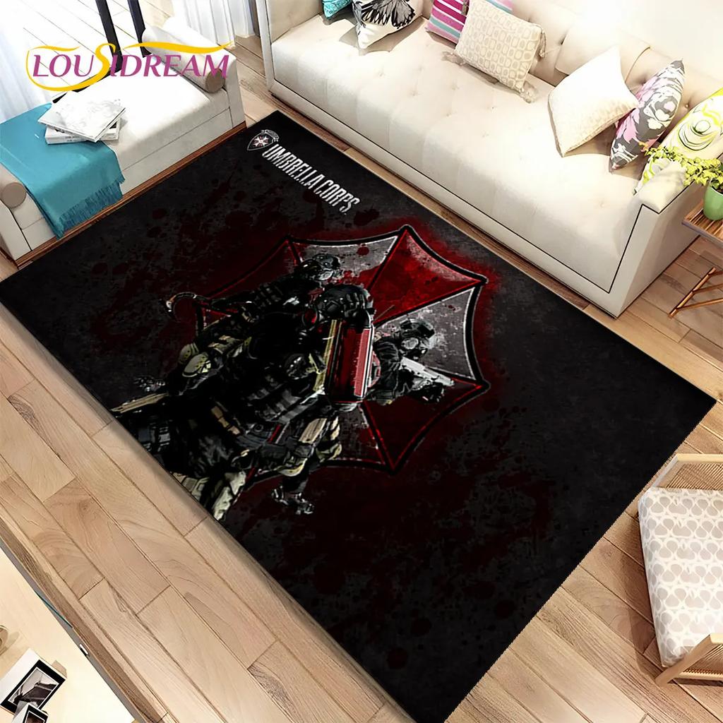 3D R-Resident Evil Games Gamer Area Rug,Carpet Rug for Living Room Bedroom Sofa Doormat Decoration, Kids Play Non-slip Floor Mat