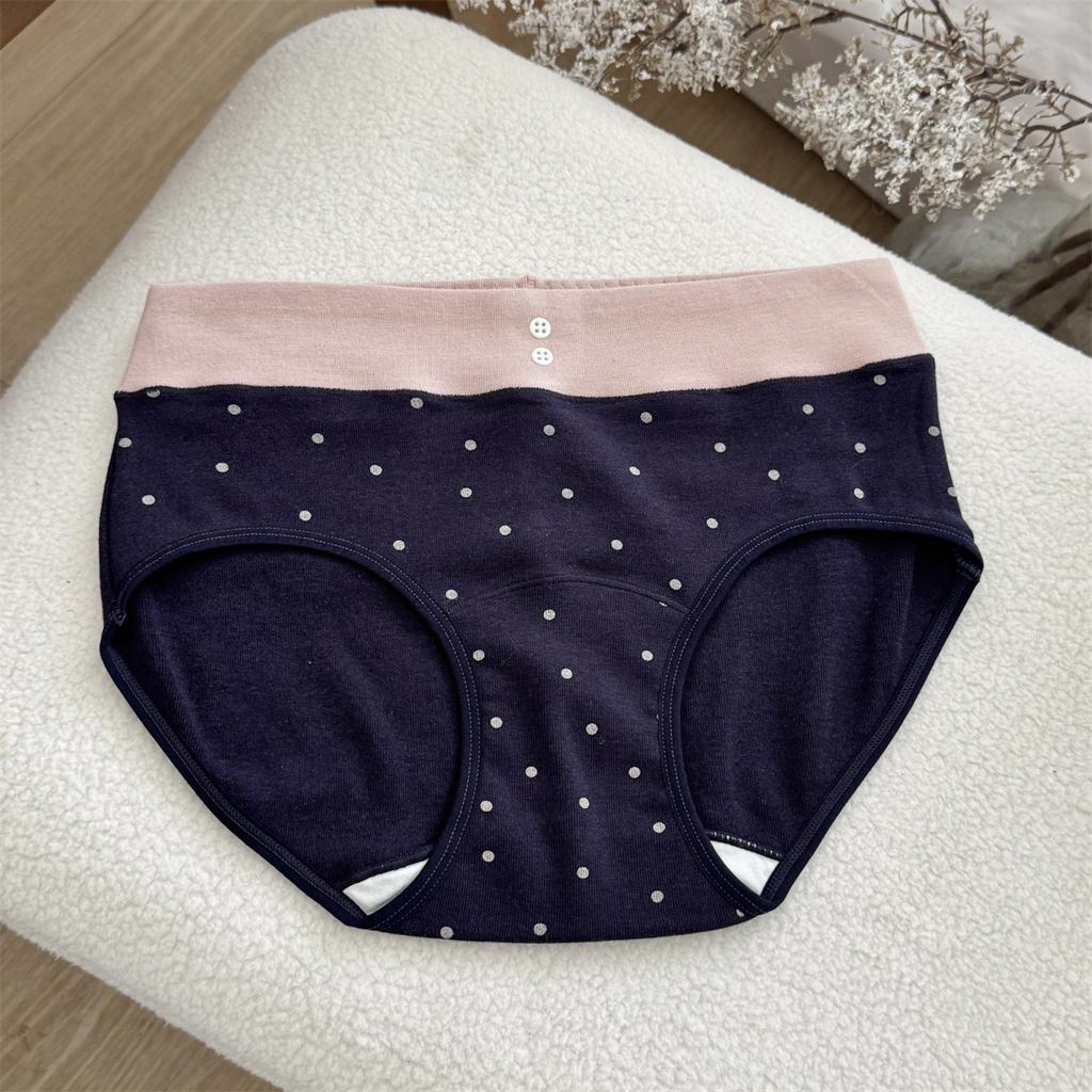 Female Autumn and Winter Sweet Retro Wave Point Cotton Antibacterial Extension Crotch No Trace Skin Briefs Hip Briefs