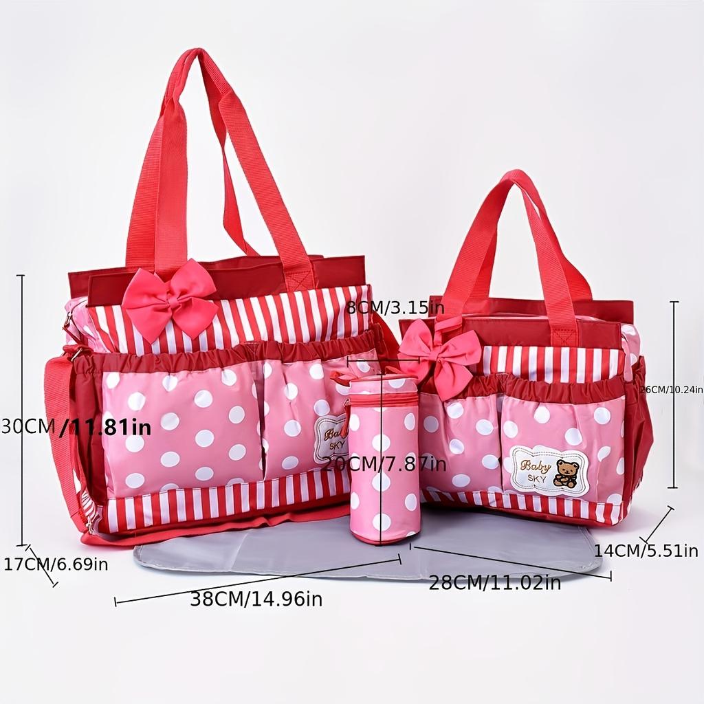 Fashionable Printed Mommy Bag Four Piece Set, Large Capacity Multifunctional One Shoulder Crossbody Bag, Outdoor Diaper Bag