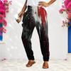 Women S Plus Size Loose Fit Printed Long Pants Black Pink Gradient With Pockets