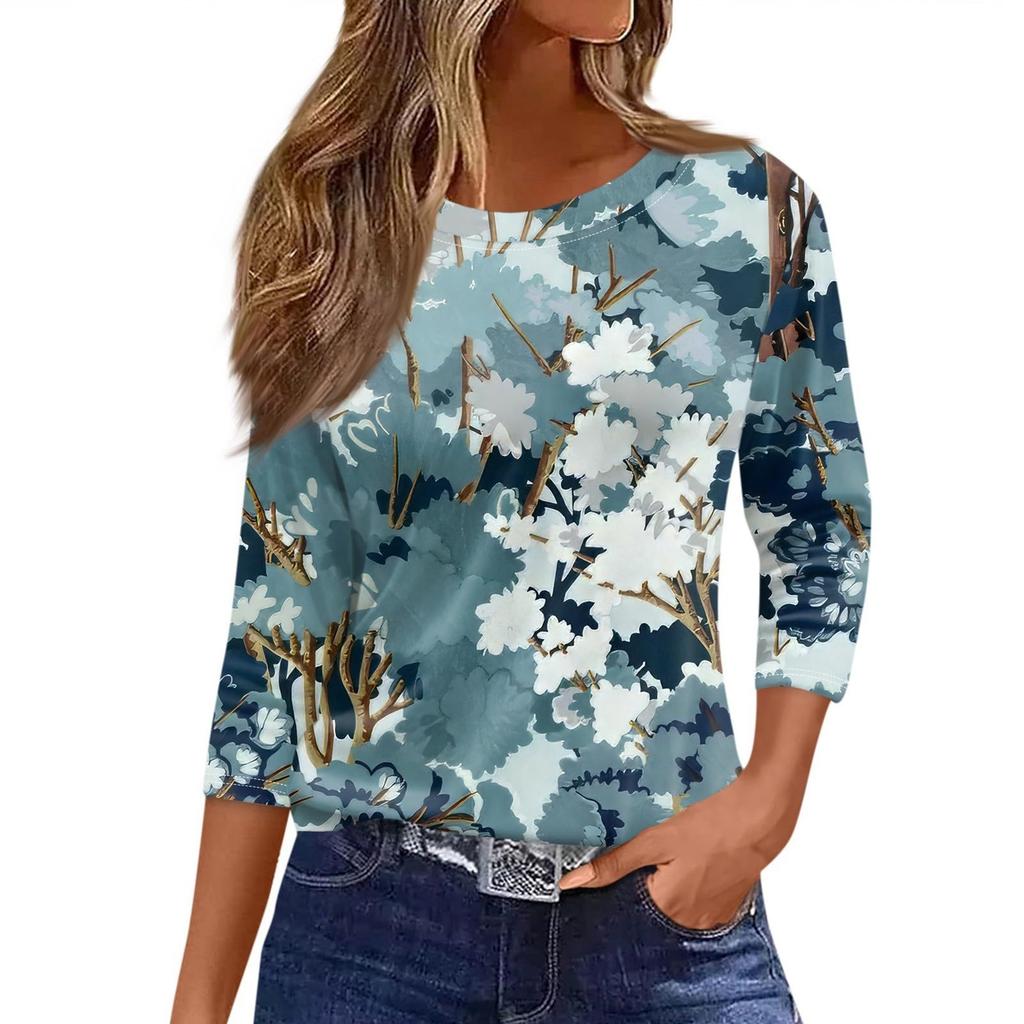 Women's Flower Small Fresh T-shirt Fashion Long Sleeve Round Neck Regular Top Spring and Autumn Wear