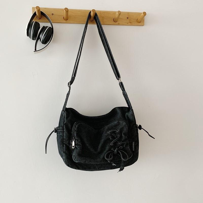 Fashion Solid Color Strap Design Women Casual Denim Crossbody Bag For Streetwear