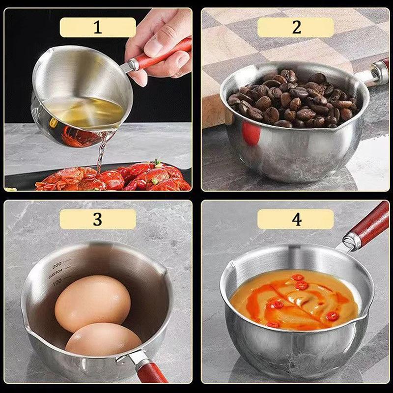 150ML-300ML Stainless Steel Milk Pot Hot Oil Pan Butter Melting Sauce Cooking Small Pot Kitchen Essential Tool