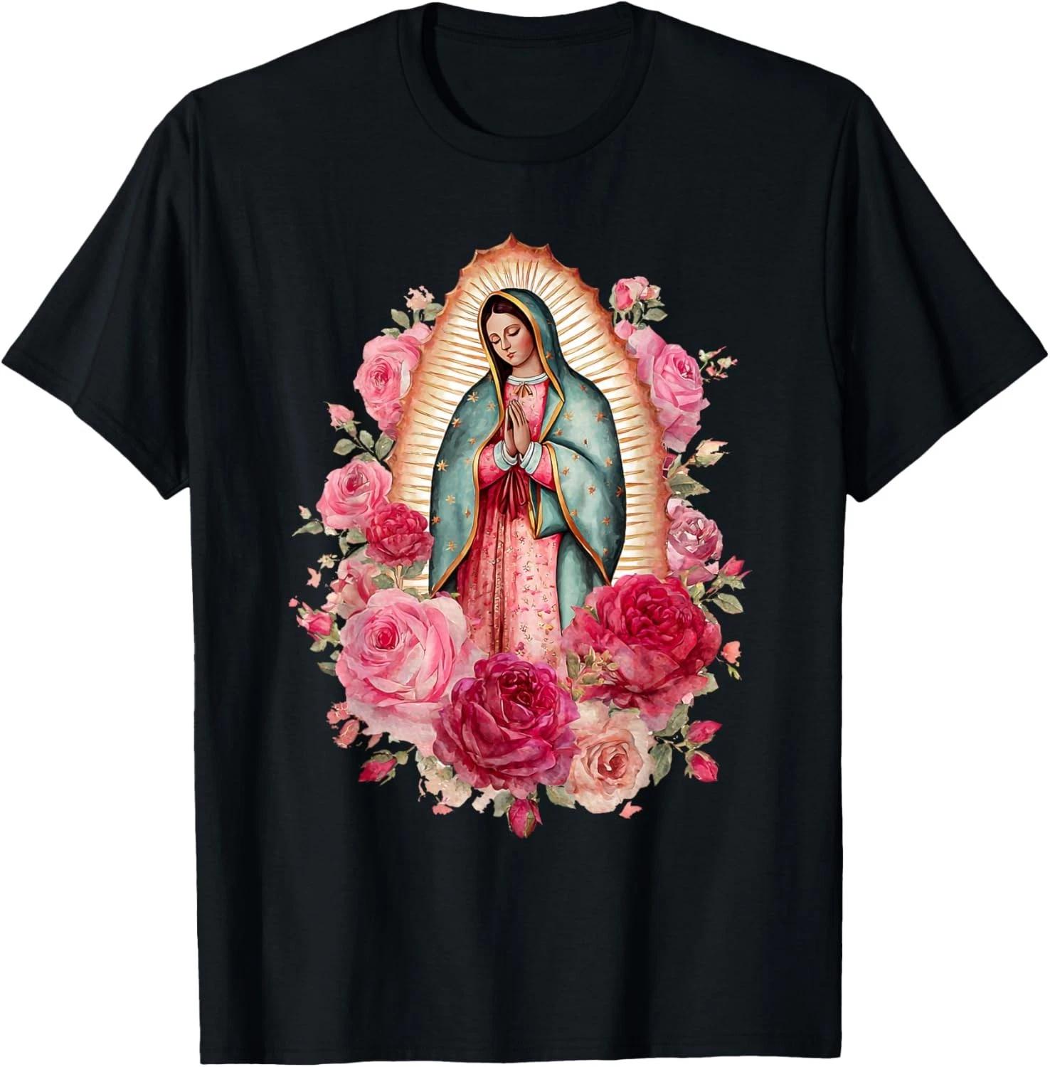 Our Lady Virgen De Guadalupe Saint Virgin Mary Pink Roses T-Shirt unisex T-Shirt XS