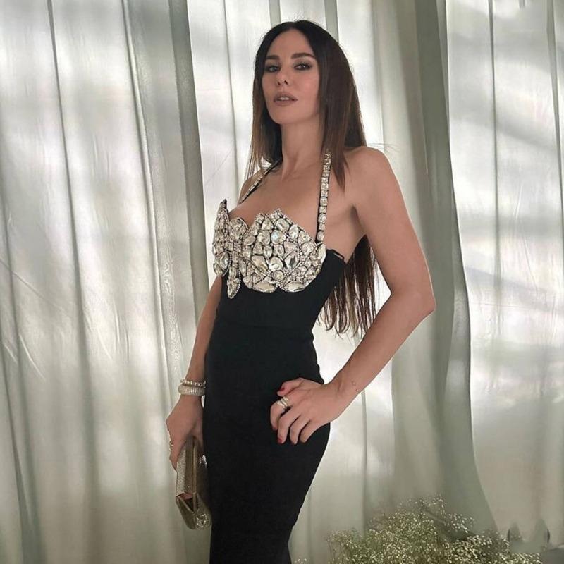 New Dresses, Halternecks, Rhinestone Dresses, Elegant Bandage Skirts, Celebrity Party Long Dresses