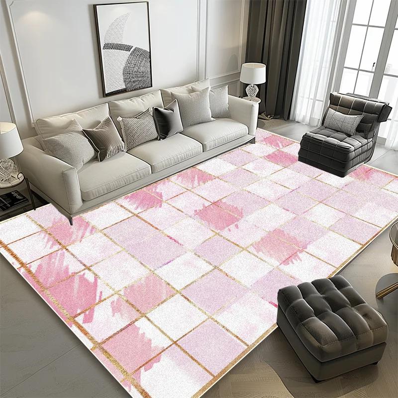 Modern Geometric Carpets for Living Room Grid Decoration Sofa Area Non-slip Washable Rugs Bedroom Cloakroom Entrance Door Mats